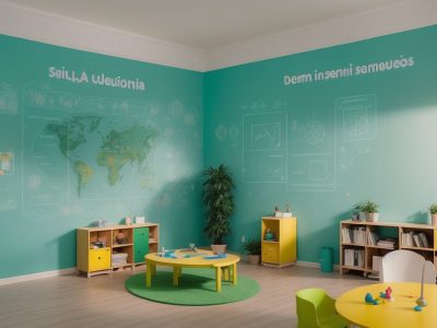 Ambiente escolar moderno demonstrando apoio a alunos com dificuldades de aprendizagem