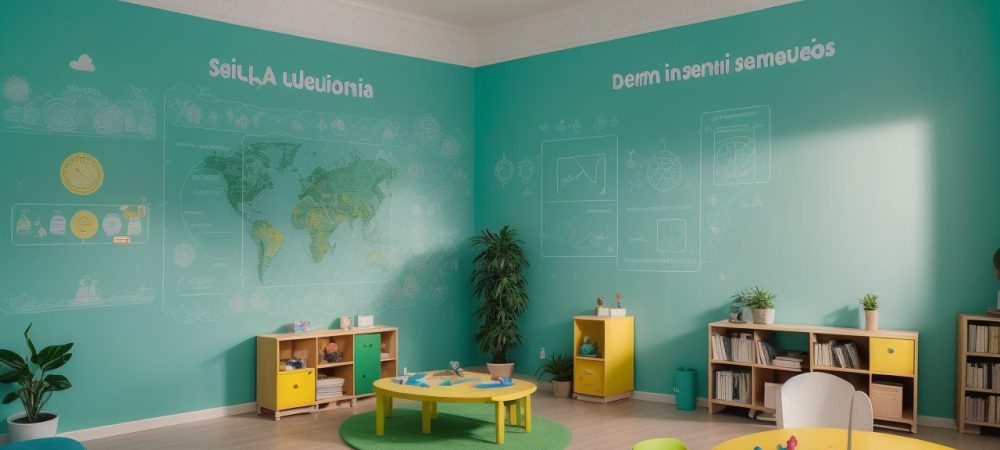 Ambiente escolar moderno demonstrando apoio a alunos com dificuldades de aprendizagem