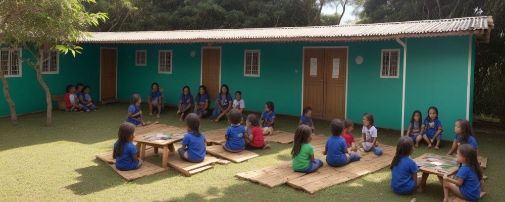 Alunos em uma escola do campo, aprendendo sobre educação ecológica e desenvolvimento sustentável em um ambiente rural.