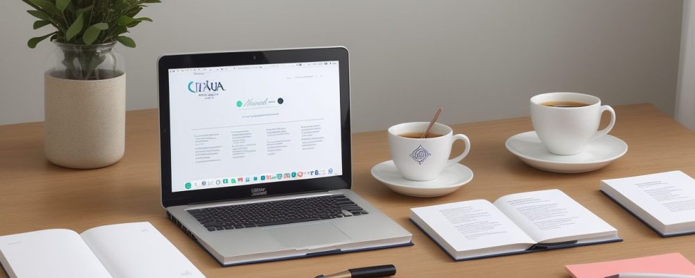 Ilustração de uma pessoa escrevendo em um ambiente inspirador, com referências a escrita criativa e curso de escrita.