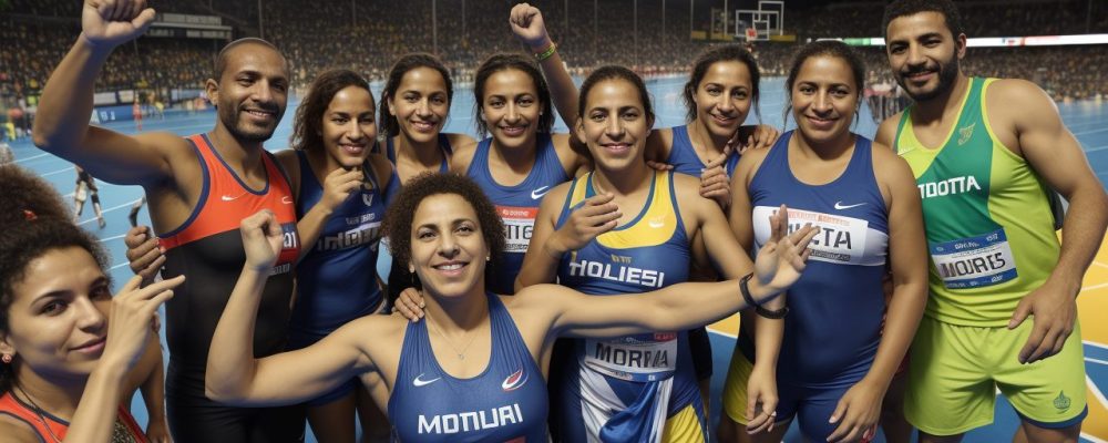 Imagem vibrante de atletas praticando esportes adaptados, celebrando a inclusão e o paradesporto no Brasil.