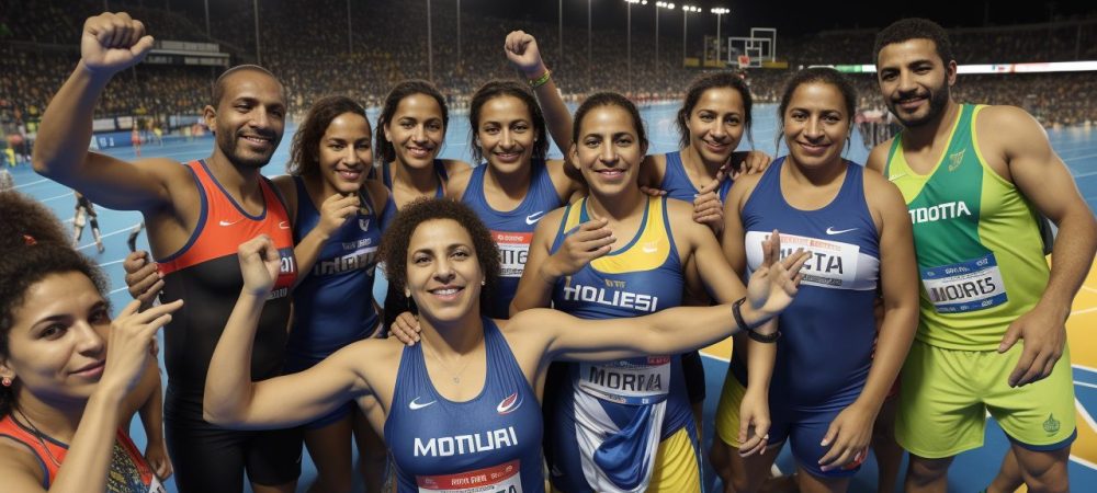 Imagem vibrante de atletas praticando esportes adaptados, celebrando a inclusão e o paradesporto no Brasil.