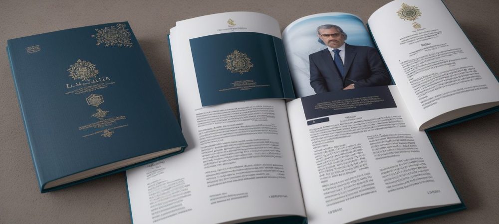 Livro do Estatuto da OAB aberto com símbolos da advocacia brasileira como a balança da justiça e toga