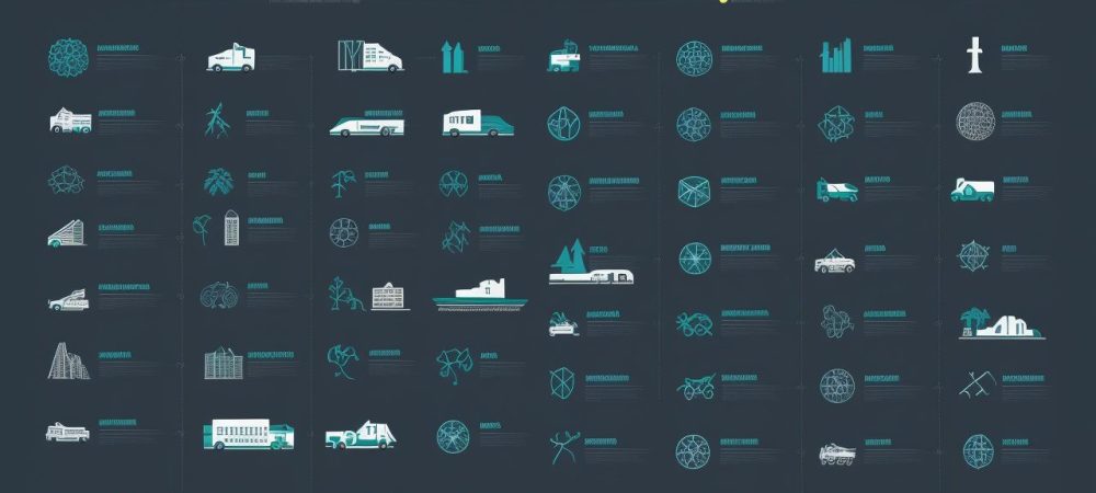 Diagrama mostrando planejamento logístico, otimização e gestão de transportes em ambiente de logística pública, com foco em eficiência e redução de custos.