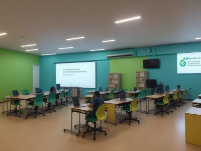 Sala de aula com alunos usando recursos visuais para dificuldades de aprendizagem