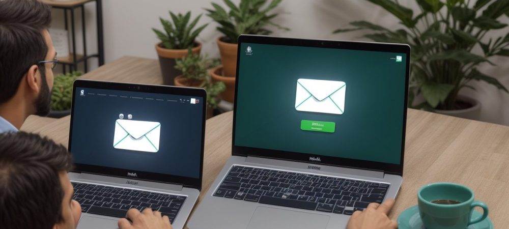 Campanha de e-mail marketing em ação, com pessoas interagindo e visualizando dados sobre estratégias de e-mail.