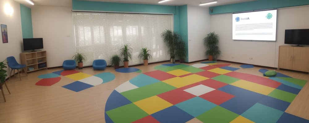 Ambiente escolar dinâmico com alunos participando de atividades interativas para dificuldades de aprendizagem