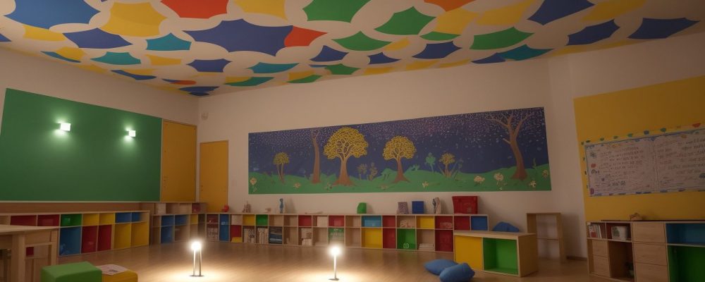 Sala de aula inclusiva com educadores aplicando estratégias de intervenção para autismo, promovendo interação e aprendizado.