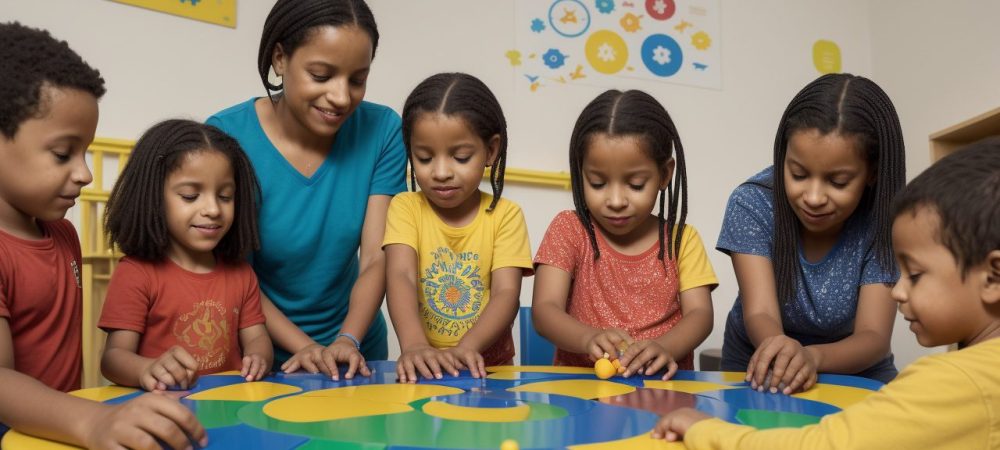 Educadores aplicando estratégias de intervenção autismo em sala de aula, promovendo inclusão e desenvolvimento