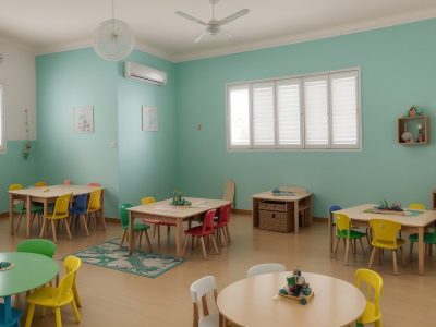 Sala de aula inclusiva com professor aplicando estratégias de intervenção autismo para promover o aprendizado e desenvolvimento de crianças autistas.