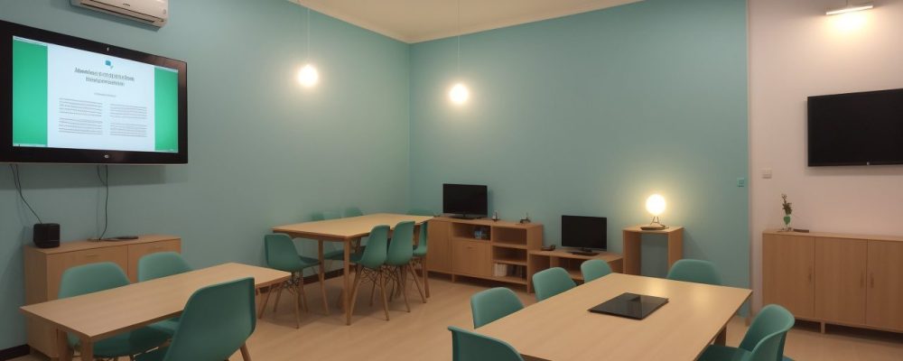 Sala de aula moderna com estudantes utilizando tecnologias educativas para dificuldades de aprendizagem