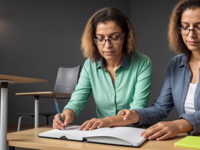 Sala de aula com professores utilizando estratégias para dificuldades de aprendizagem com tecnologias assistivas
