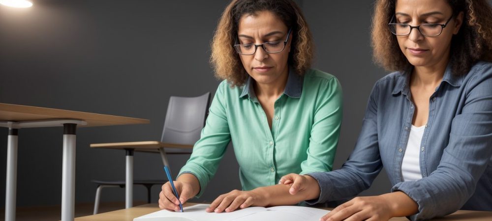 Sala de aula com professores utilizando estratégias para dificuldades de aprendizagem com tecnologias assistivas