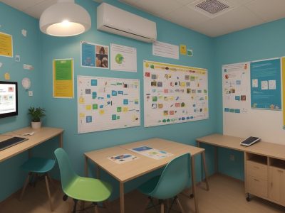 Ambiente escolar com estudantes usando estratégias para dificuldades de aprendizagem