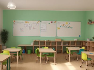 Ambiente escolar com estudantes utilizando estratégias para lidar com dificuldades de aprendizagem