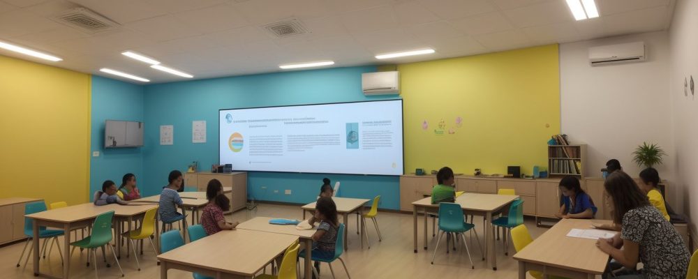 Ambiente educativo inclusivo com materiais didáticos e estudantes interagindo sobre dificuldades de aprendizagem