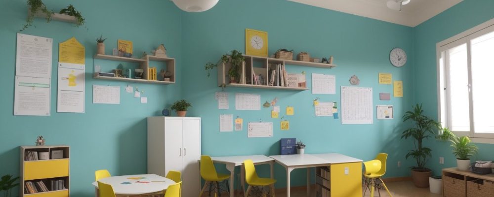 Ambiente escolar com estudantes utilizando diversas estratégias para dificuldades de aprendizagem