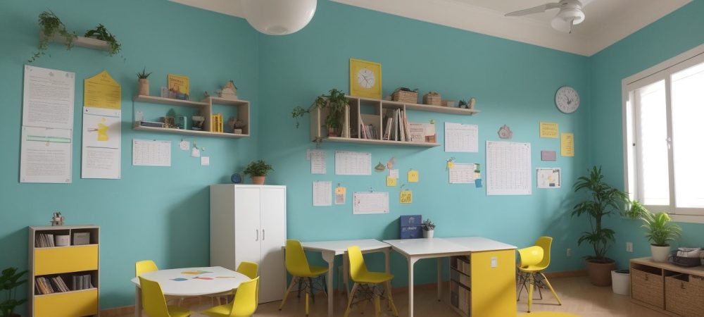 Ambiente escolar com estudantes utilizando diversas estratégias para dificuldades de aprendizagem