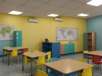 Ambiente de sala de aula com alunos utilizando mapas mentais para superar dificuldades de aprendizagem