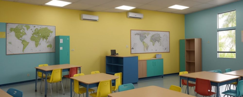 Ambiente de sala de aula com alunos utilizando mapas mentais para superar dificuldades de aprendizagem