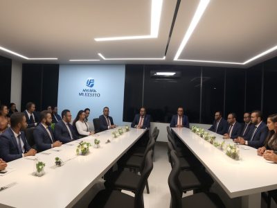 Imagem representando etiqueta empresarial no ambiente de trabalho, com pessoas interagindo em uma reunião, mostrando boas maneiras e comunicação eficaz.