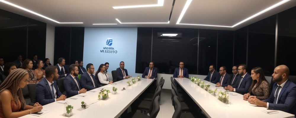 Imagem representando etiqueta empresarial no ambiente de trabalho, com pessoas interagindo em uma reunião, mostrando boas maneiras e comunicação eficaz.