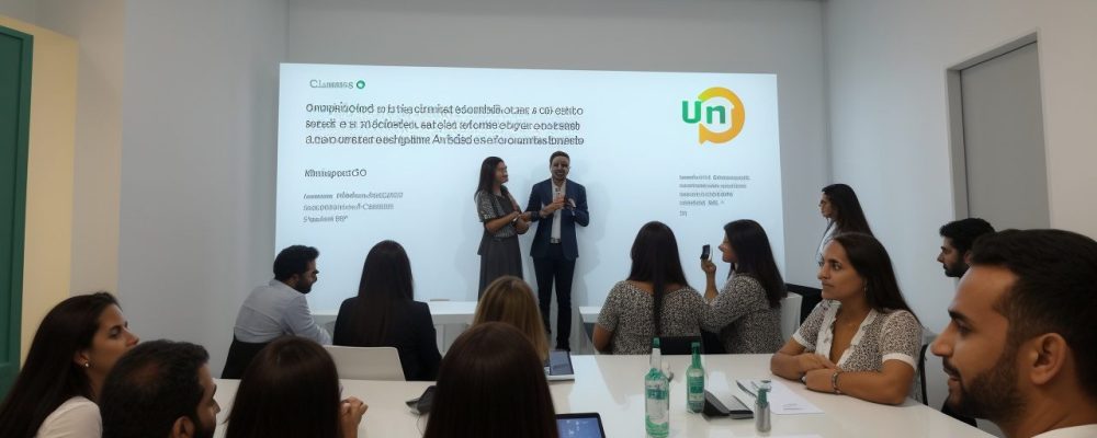 Imagem representando a etiqueta profissional, mostrando um ambiente de trabalho colaborativo e pessoas interagindo de forma profissional e respeitosa.