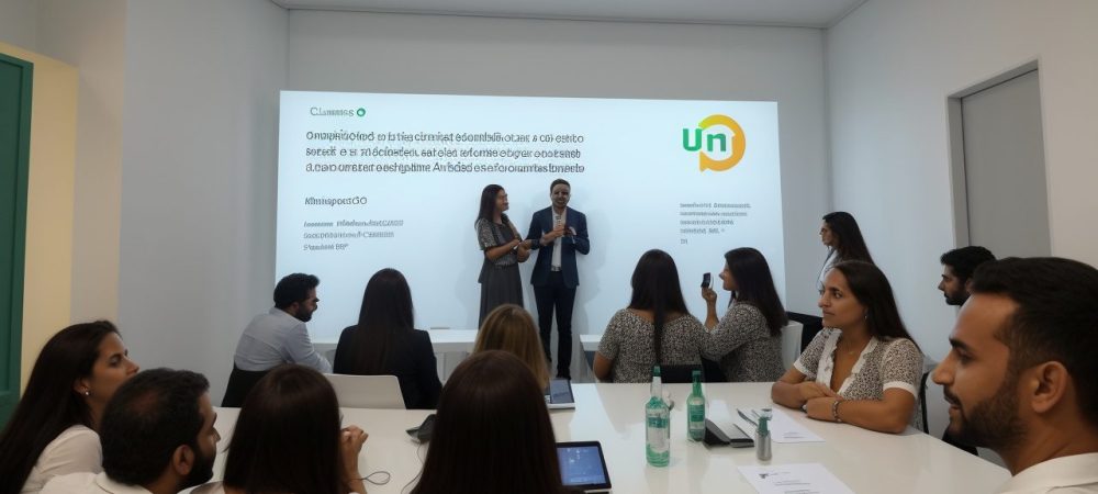 Imagem representando a etiqueta profissional, mostrando um ambiente de trabalho colaborativo e pessoas interagindo de forma profissional e respeitosa.