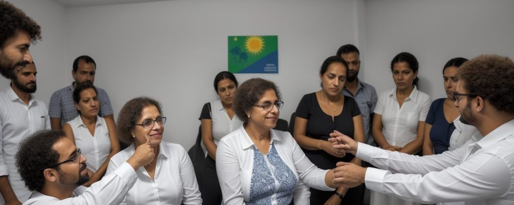 Representação visual de etiqueta social no trabalho, com pessoas interagindo em um ambiente profissional e educacional, demonstrando boas maneiras e profissionalismo.