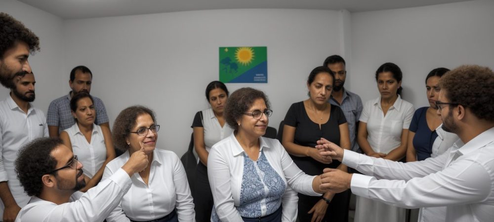 Etiqueta Social: Boas Maneiras e Profissionalismo no Ambiente de Trabalho Representação visual de etiqueta social no trabalho, com pessoas interagindo em um ambiente profissional e educacional, demonstrando boas maneiras e profissionalismo.