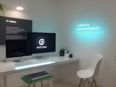 Profissional de atendimento ao cliente feliz, em um ambiente moderno de trabalho, após concluir o curso e aplicar técnicas