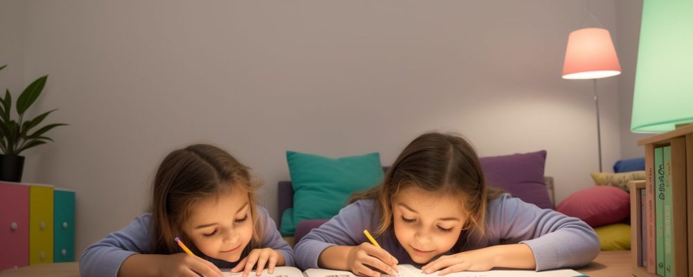 Criança realizando exercícios para dislexia em casa com o apoio de um adulto, demonstrando aprendizado e conexão familiar.