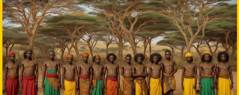 Ilustração vibrante mostrando mapas e símbolos representando a história da África, com foco em civilizações e cultura africana.