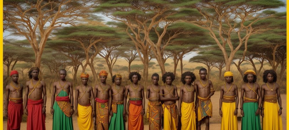 Ilustração vibrante mostrando mapas e símbolos representando a história da África, com foco em civilizações e cultura africana.