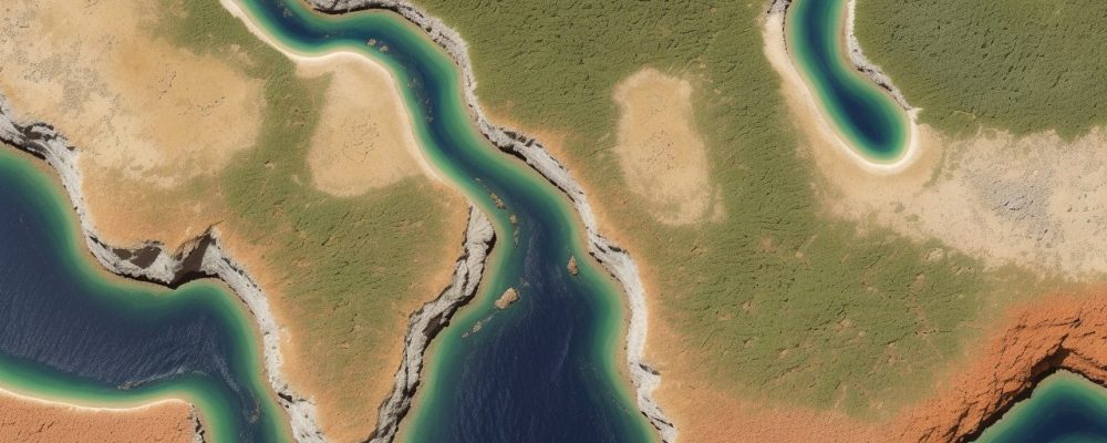 Ilustração vibrante de mapas e símbolos representando a história africana, incluindo reinos, culturas e descolonização.