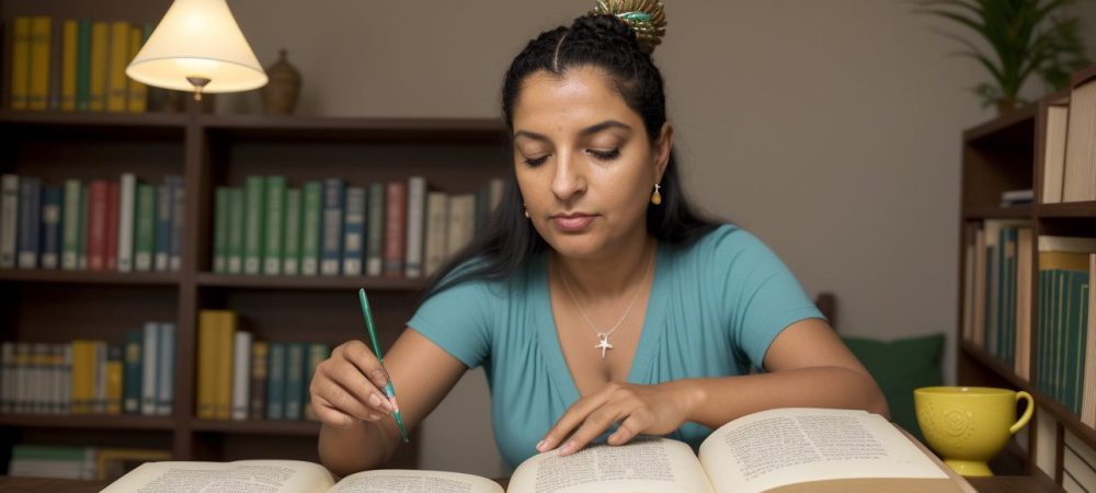 Imagem representando a conexão entre Língua Portuguesa e Literatura Brasileira, com elementos visuais de livros, mapas mentais e um curso online.