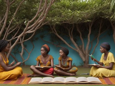 Imagem ilustrando a riqueza da literatura africana, com elementos visuais que remetem à cultura, resistência e autores africanos.