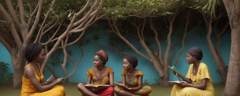 Imagem ilustrando a riqueza da literatura africana, com elementos visuais que remetem à cultura, resistência e autores africanos.