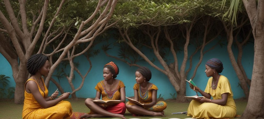 Imagem ilustrando a riqueza da literatura africana, com elementos visuais que remetem à cultura, resistência e autores africanos.