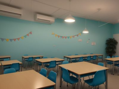 Alunos e professora em uma sala de aula dinâmica, explorando a literatura e o ensino de forma criativa, com livros e projetos em destaque.