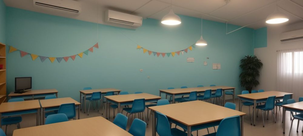 Alunos e professora em uma sala de aula dinâmica, explorando a literatura e o ensino de forma criativa, com livros e projetos em destaque.
