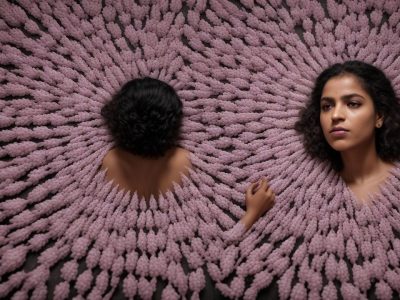 Representação do feminicídio com elementos que refletem violência de gênero e conscientização.