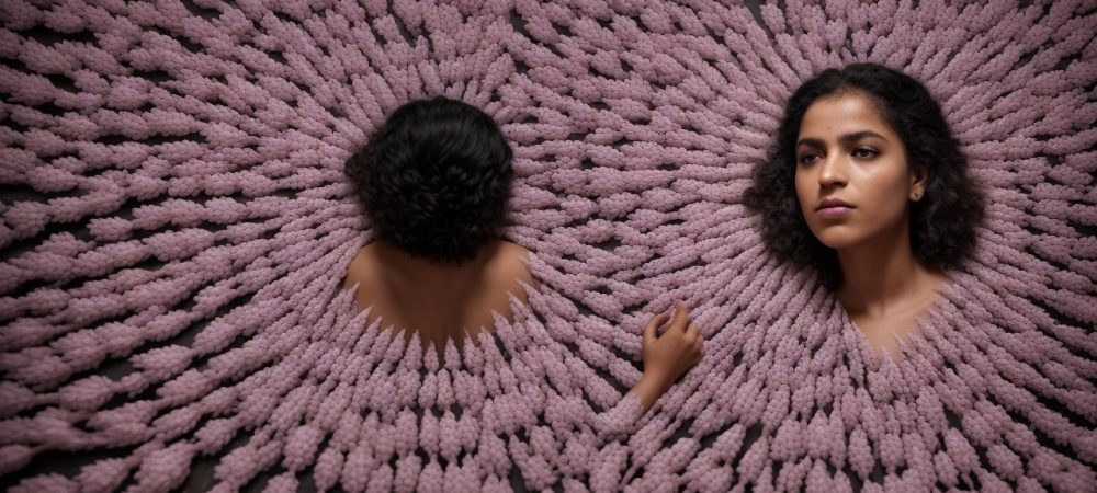 Representação do feminicídio com elementos que refletem violência de gênero e conscientização.