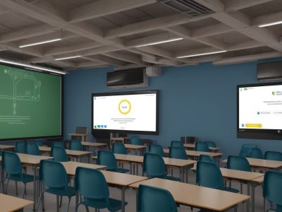 Alunos e professores engajados em aulas online utilizando diversas ferramentas digitais para educação, como plataformas de ensino, aplicativos e videoconferência.