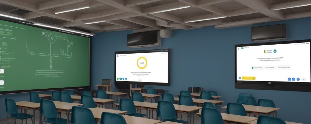 Alunos e professores engajados em aulas online utilizando diversas ferramentas digitais para educação, como plataformas de ensino, aplicativos e videoconferência.