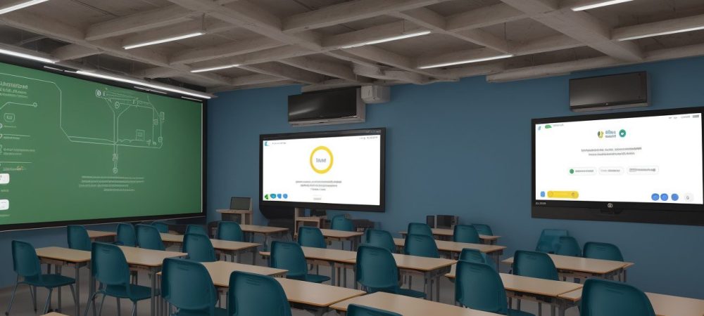 Alunos e professores engajados em aulas online utilizando diversas ferramentas digitais para educação, como plataformas de ensino, aplicativos e videoconferência.