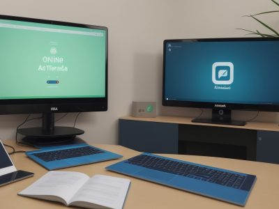 Imagem que mostra o uso de ferramentas digitais para educação em aulas online, com alunos engajados e aprendendo de forma interativa.