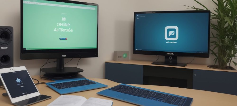 Imagem que mostra o uso de ferramentas digitais para educação em aulas online, com alunos engajados e aprendendo de forma interativa.