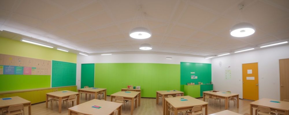 Sala de aula com alunos engajados em atividades colaborativas, inspiradas na filosofia da educação de Paulo Freire e Maria Montessori.
