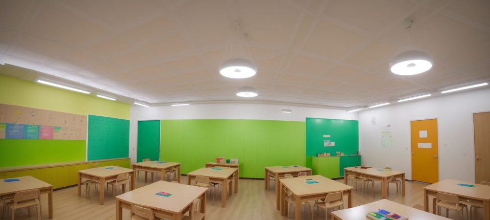 Sala de aula com alunos engajados em atividades colaborativas, inspiradas na filosofia da educação de Paulo Freire e Maria Montessori.